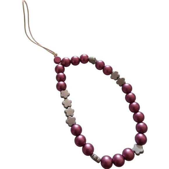 Handmade Metallic Pink Beaded Phone Strap - Picture 1 of 3